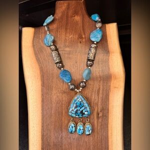 Vintage Tribal Blue Stone and Silver Statement Necklace